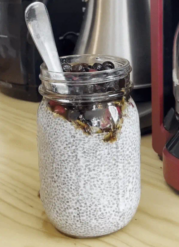 CHIA SEED PUDDING TOPPED WITH BOBA